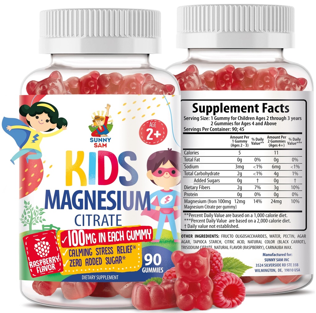 Gommies de magnésium pour les enfants et les adultes - 100mg - Calme Magnesium Chews - Supplément à mâcher Citrate de magnésium pour le soutien de l'humeur et des muscles - 90 Gommies
