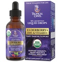 Tropical Oasis USDA Organic Elderberry Liquid Drops with Vitamin C & Zinc | Immune Support for Adults & Kids | Antioxidant | Sugar Free | Vegan | Non-GMO | 2 Fl Oz