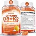 Vitamine D3 K2 Gommies pour adultes - Vitamine D3 5000IU + K2 (MK-7) 120mcg - Suppléments sans sucre D3 et K2 avec Oméga-3, méthyl B12, B9, B6, Vitamines E et zinc - pour l'absorption de calcium et la santé immunitaire