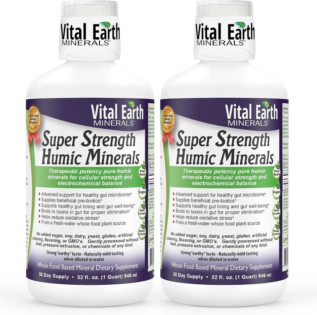 Minéraux de la Terre Vital Super Strength Humic Minerals 2-Pack – Supplément Acid Fulvic avec 70+ Trace Minerals, Electrolytes pour Detox & Digestion, 32 Oz Ea + 1 Oz Cup