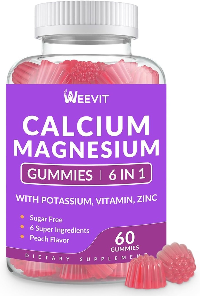 Supplément sans sucre Gommies de calcium 600mg, Gommies de zinc de magnésium de calcium avec vitamine D3 K2, potassium, haute absorption CA Gommy pour os, dents et muscles