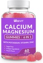 Supplément sans sucre Gommies de calcium 600mg, Gommies de zinc de magnésium de calcium avec vitamine D3 K2, potassium, haute absorption CA Gommy pour os, dents et muscles