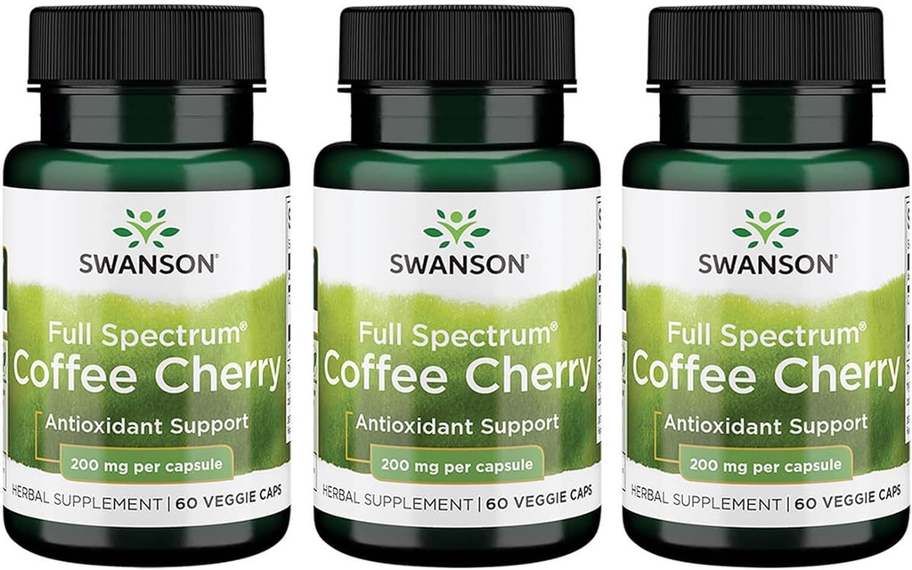 Swanson Coffee Cherry-Herbal Supplement Promotion du système immunitaire Soutien et livraison de Phytonutriments essentiels-Support général de bien-être naturel-(60 Capsules de Veggie, 200mg Chaque) 3 Pack