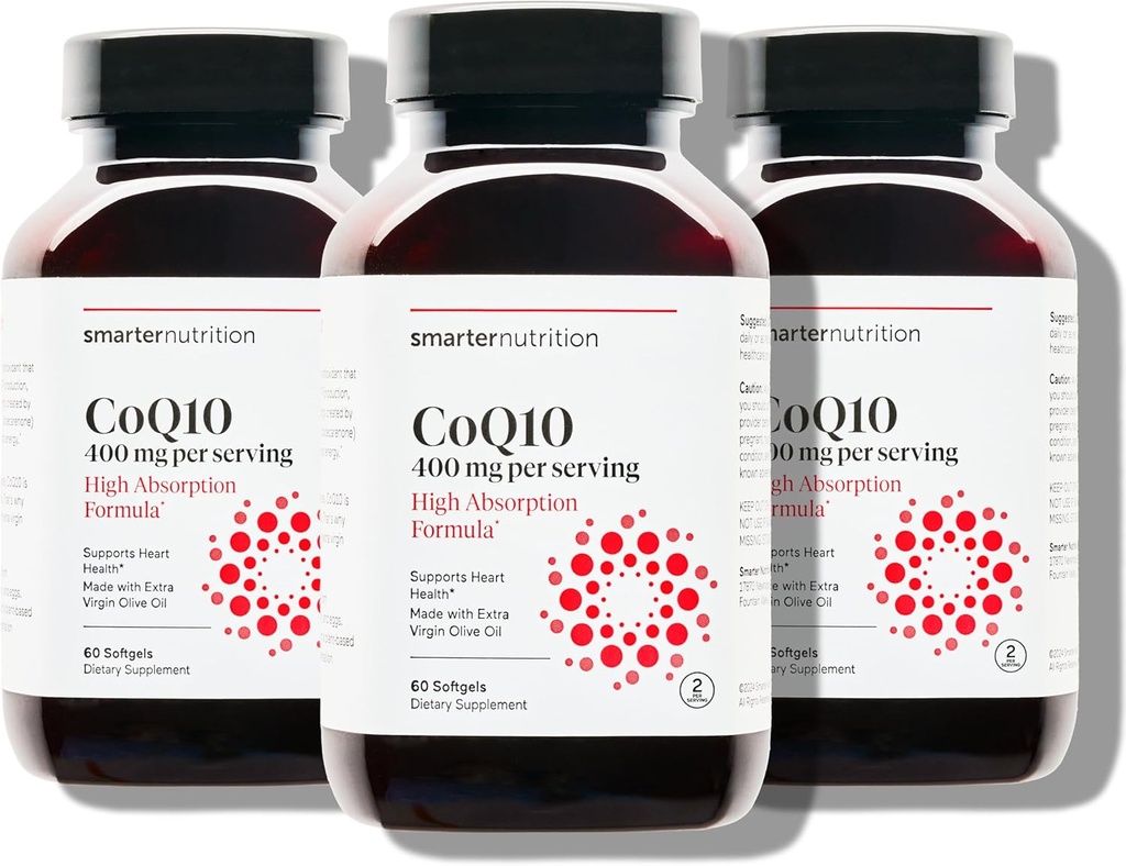 SMARTERNUTRITION CoQ10 400 mg Haute absorption - Ubiquinone naturellement fermentée avec huile d'olive à pression froide organique - pour la santé cardiaque, l'énergie cellulaire - Non-OGM, sans gluten - 180 Nombre[90-jour]