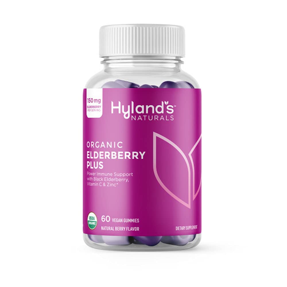 Hyland's Organic Elderberry Plus Gummies, Aileron noir biologique avec ZINC et vitamine C, Supplément de soutien immunitaire pour adultes, 60 Gummes végétaliens (30 jours)