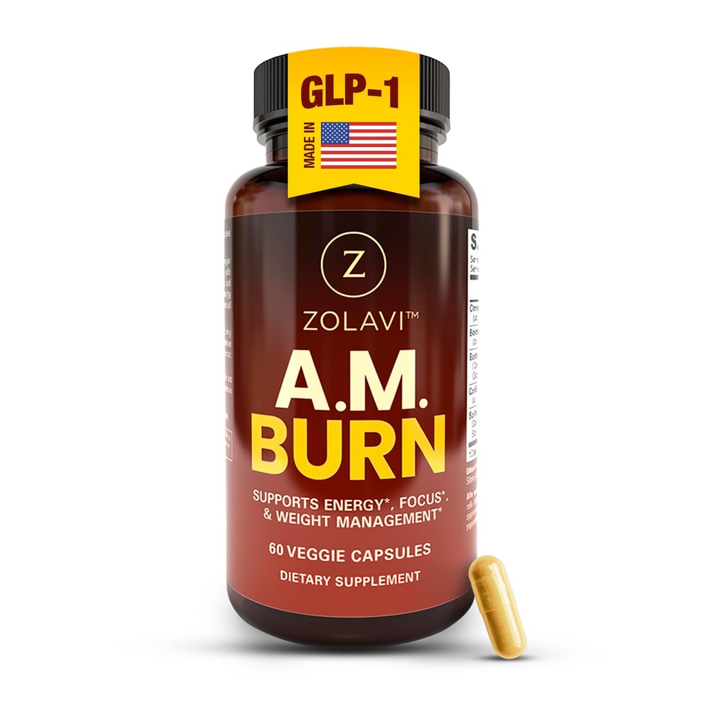 A.M. Burn GLP-1 Supplement Weight Loss Support | Berberine HCL + Chromium Picolinate + Green Tea + BioPerine | Developed by Weight Management Experts | USA Made, GMP Certified, 60 Caps