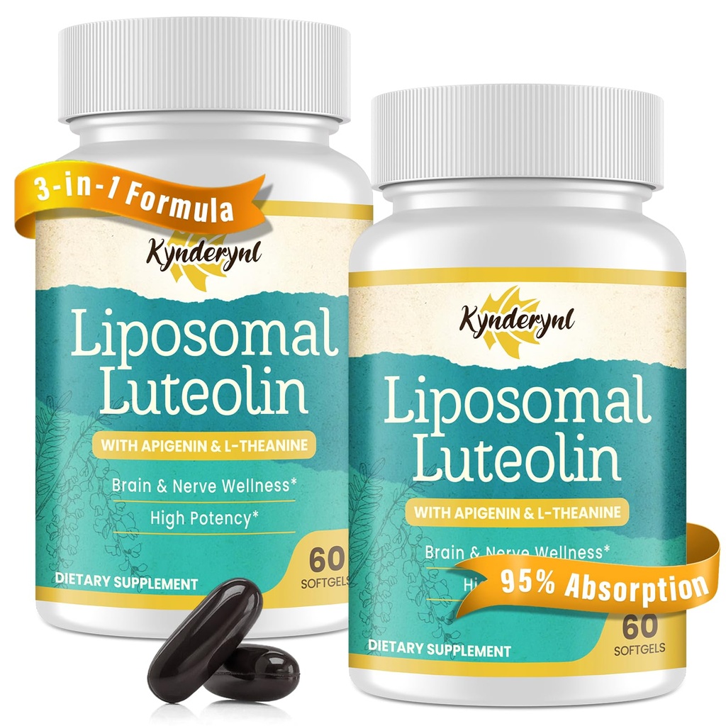 Liposomal Luteolin 200mg – Luteolin Supplement & Brain Supplement for Memory and Focus with Apigenin & L-Theanine – Non-GMO, Gluten-Free, 120 Softgels