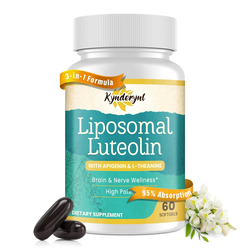 Liposomal Luteolin 200mg – Luteolin Supplement & Brain Supplement for Memory and Focus with Apigenin & L-Theanine – Non-GMO, Gluten-Free, 30 Softgels