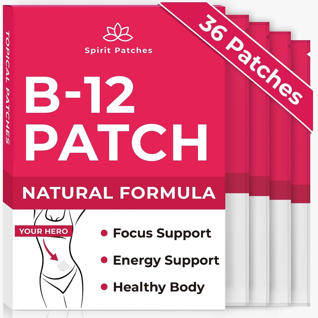 B12 Patchs (paquet de 36) - Patchs 100% Vitamine naturelle pour les femmes, l'énergie, le focus et le soutien corporel, Patchs autocollants transparents - Formule améliorée