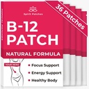 B12 Patchs (paquet de 36) - Patchs 100% Vitamine naturelle pour les femmes, l'énergie, le focus et le soutien corporel, Patchs autocollants transparents - Formule améliorée