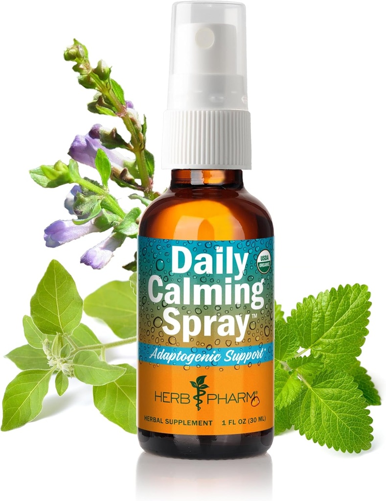 Herb Pharm Herbs on The Go Certified Organic Daily Calming Portable Spray, Support Adaptogène*, 1 Once