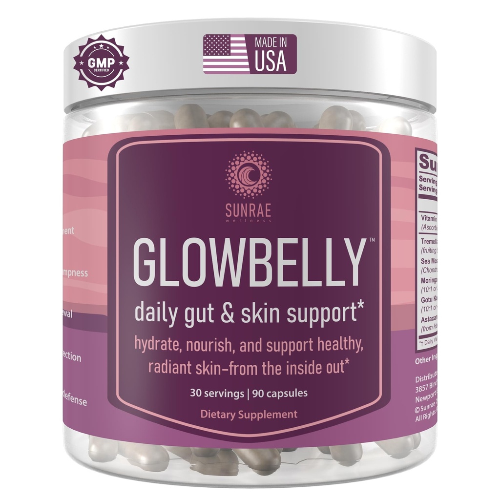 Glowing Skin Supplement with Gotu Kola, Moringa, Sea Moss, Astaxanthin & Tremella Mushroom – for Skin Hydration, Gut Health, Anti-Aging & Radiance – 90 Capsules