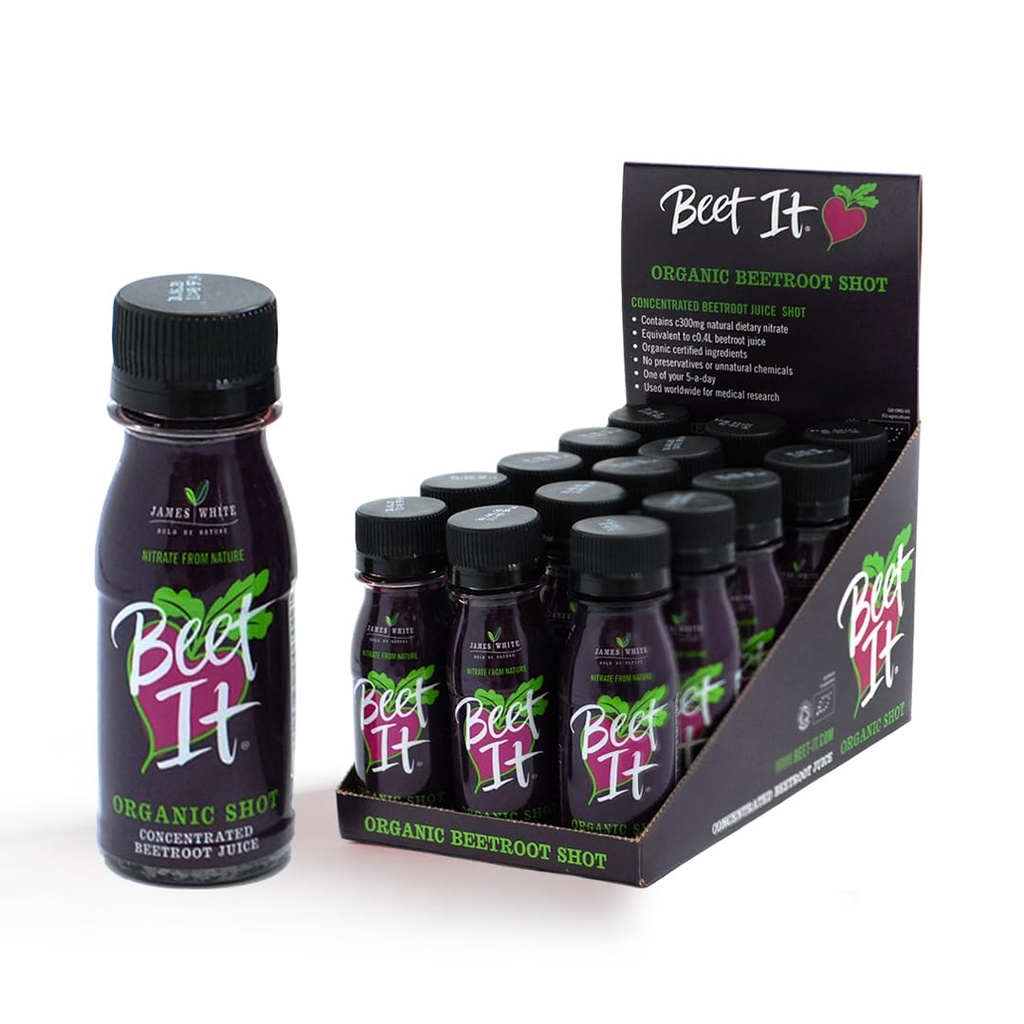 BEET IT Circulation Organic Beet Root Juice Shops - 300 mg de nitrate alimentaire pour le soutien de la santé cardiaque (15 x 2,4 fl. oz.), non-OGM, soutien de la pression artérielle naturelle et coups de jus