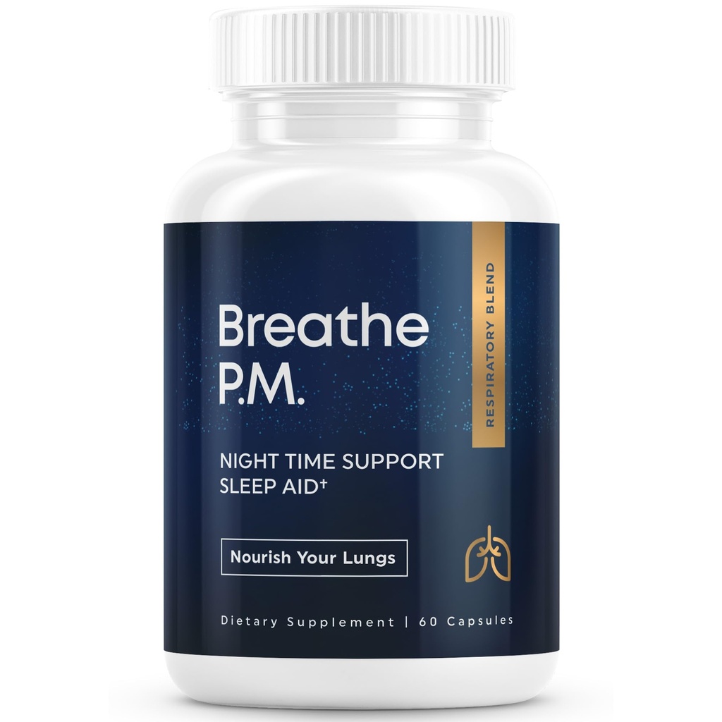 BREATHE PM, Nighttime 6-IN-1 Mullein Capsules For Lung Detox for Smokers (60 Caps - 30 Days) - L-Theanine, Thyme, & Mullein Leaf Extract For Lungs - Mucus Removal Supplement - GMO-Free & Made in USA