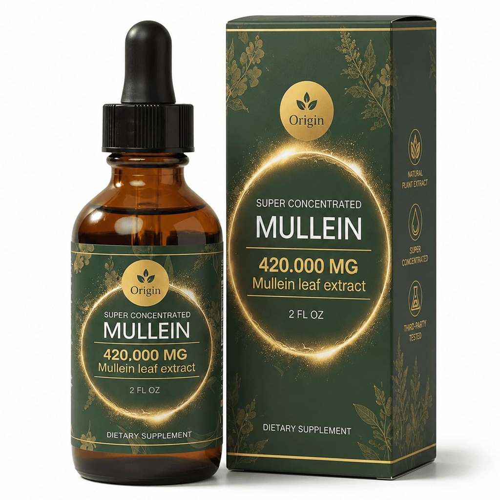Origin Drops Mullein, Origin Mullein Drops for Lungs, Concentrated Herbal Liquid Drops, Lung Cleanse and Detox, Alcohol-Free, for Adults, 2 fl oz