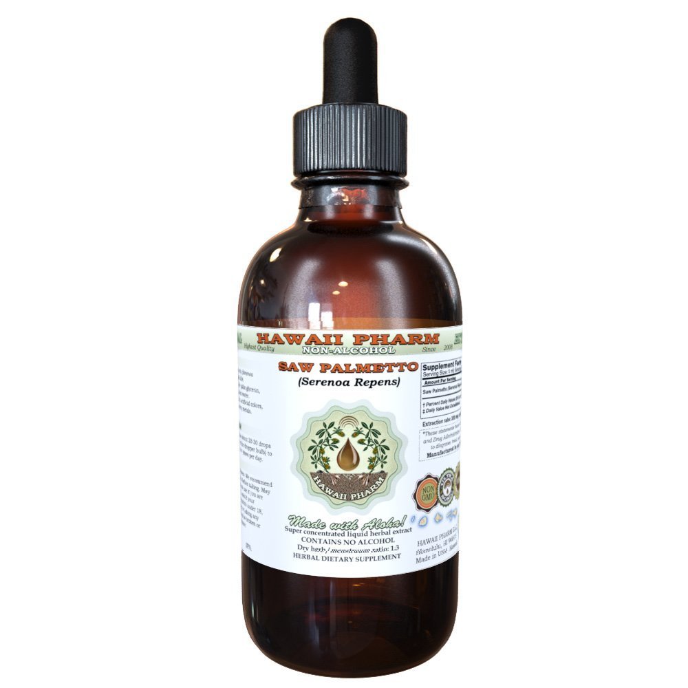 Saw Palmetto Extrait liquide sans alcool, Saw biologique Palmetto (Serenoa Repens) Berry glycérite séché supplément à base de plantes naturelles, Hawaii Pharm, États-Unis 2 fl.oz
