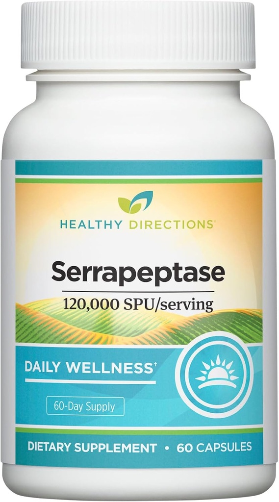 Voies saines Serrapeptase—120 000 SPU/Serveur, 60 capsules véganes, à utiliser dans le cadre de votre régime de bien-être quotidien (approvisionnement de 60 jours)