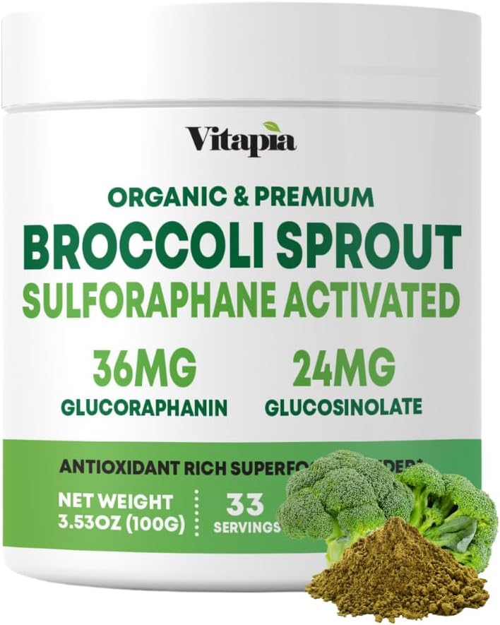 Vitapia poudre de brocoli biologique - haute en sulforaphane et antioxydant, soutien de la santé cognitive - 30 jours d'approvisionnement - sans OGM et sans gluten, 33 portions (paquet de 1)
