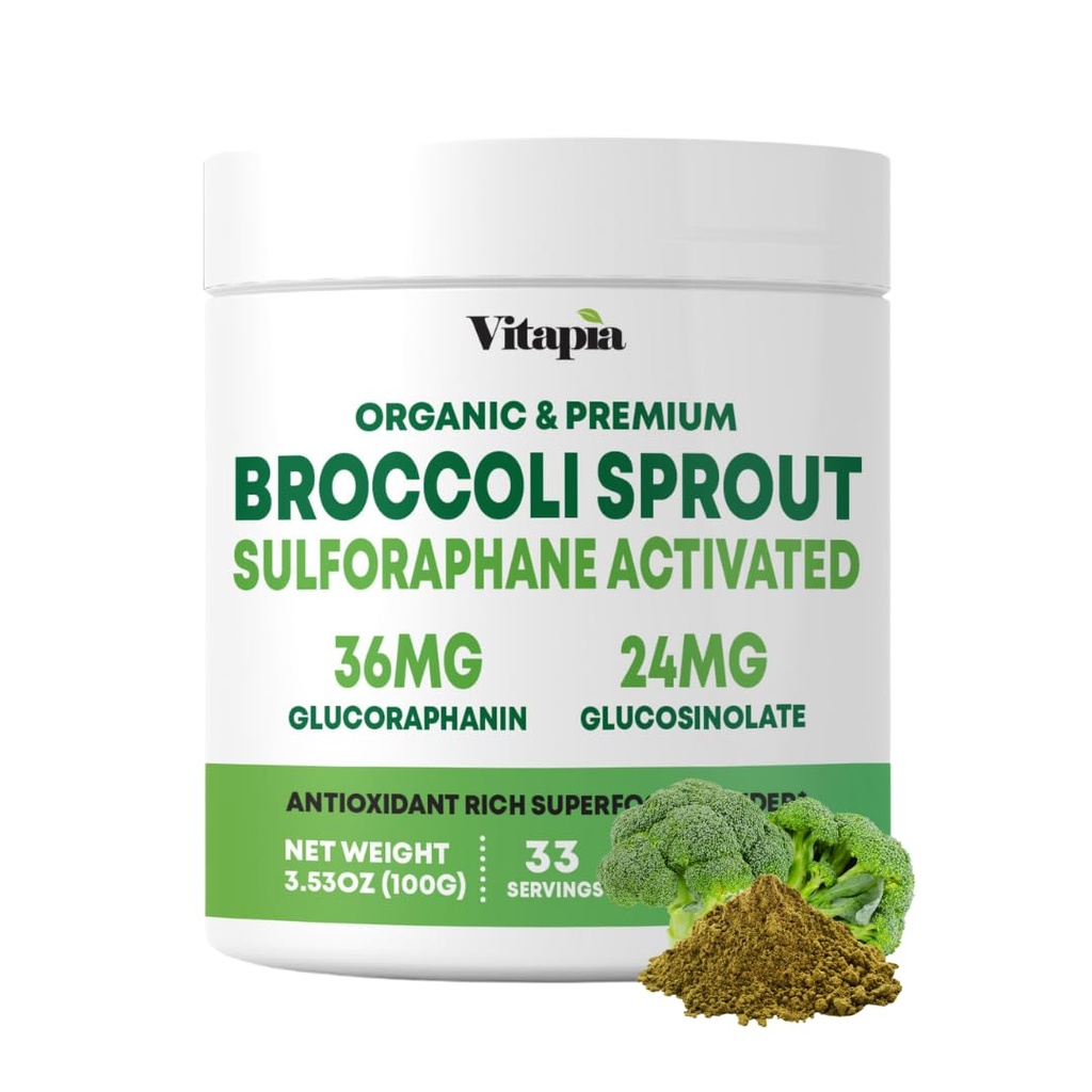 Vitapia poudre de brocoli biologique - haute en sulforaphane et antioxydant, soutien de la santé cognitive - 30 jours d'approvisionnement - sans OGM et sans gluten, 33 portions (paquet de 1)