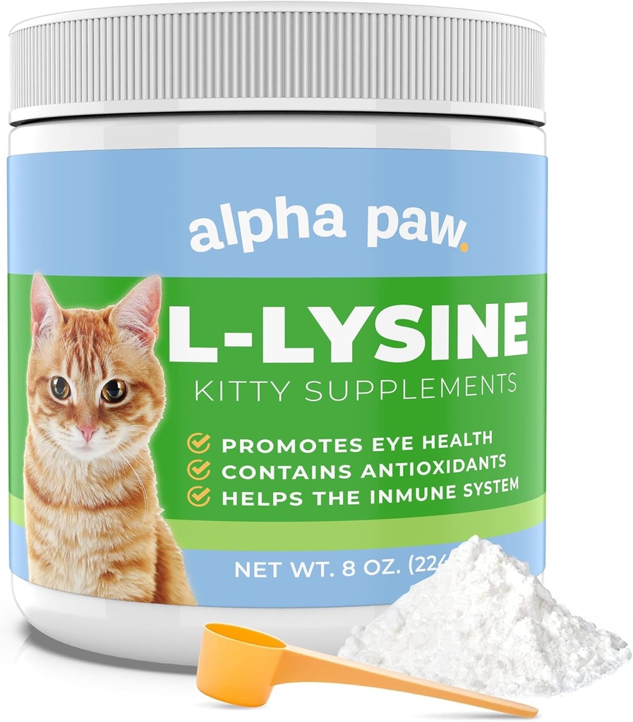 Alpha Paw - Qualité humaine pour les animaux de compagnie - Supplément Lysine Cat - Serviettes supplémentaires 5-10 mois d'approvisionnement - Lysine naturelle (8 Ounces/227 Grams)