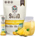 Salud 2-en-1 Packs d'hydratation + Immunity Electrolytes Poudre, Ananas - Agua Fresca Mélange de boissons, Elderberry, Sans produits laitiers et sans soja, Non-OGM, Sans gluten, Vegan, Faible calories, 1g de sucre (15 portions)