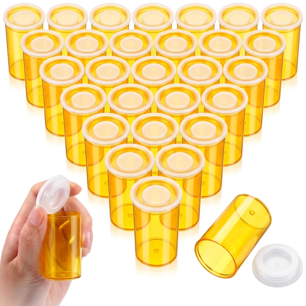 JOVITEC 30 Pack Plastic Film Canister Holder 35 mm Empty Camera Reel Containers Pill Medicine Bottles with Lids for Small Accessories, Prescription Medication, Vitamins, Coins, Art Beads(Yellow)