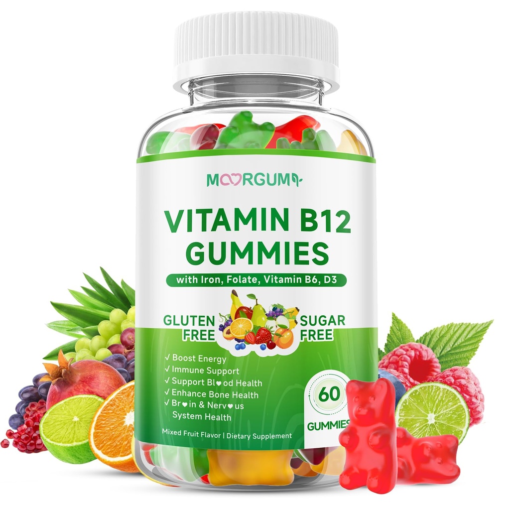 1 Pack Methyl B-12 3000mcg Gummies for Kids & Adults, Vitamin B12 (Methylcobalamin) with Vitamin B6, Folate & D3, Supports Energy, Metabolism & Immune Wellness, 60 Count