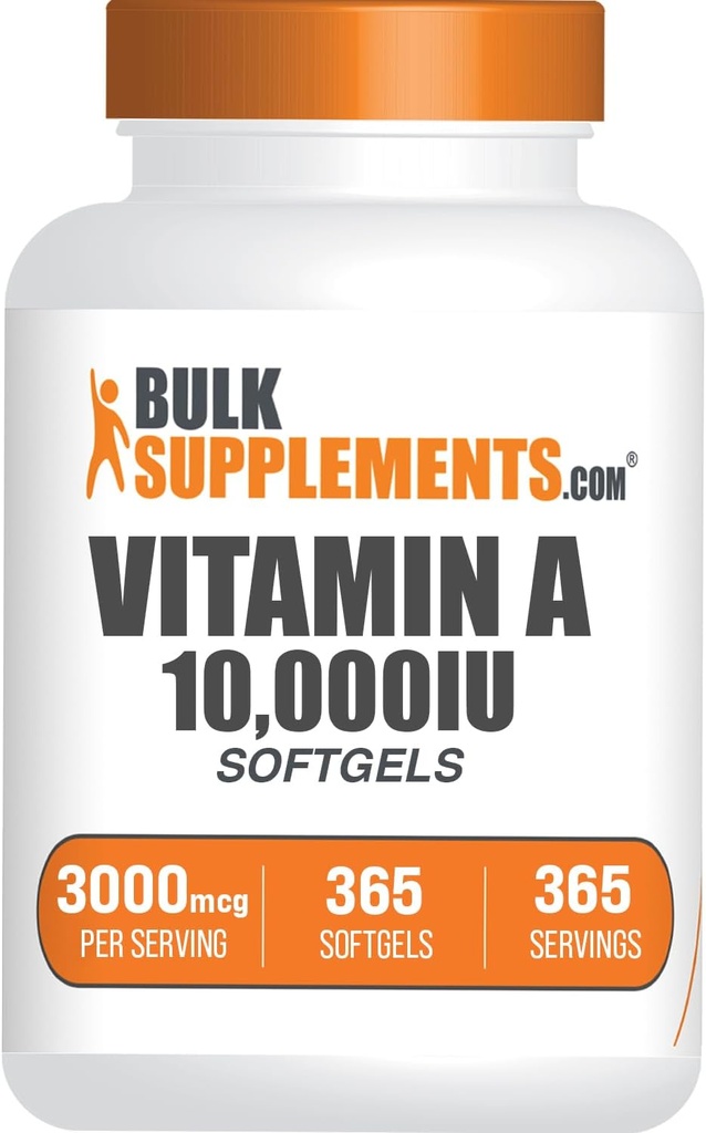 BulkSupplements.com Vitamin A 10000 IU Softgels - as Retinyl Palmitate, Vitamin A Supplement - for Eye & Immune Support, Gluten Free, 1 Softgel per Serving, 365 Count (Pack of 1)