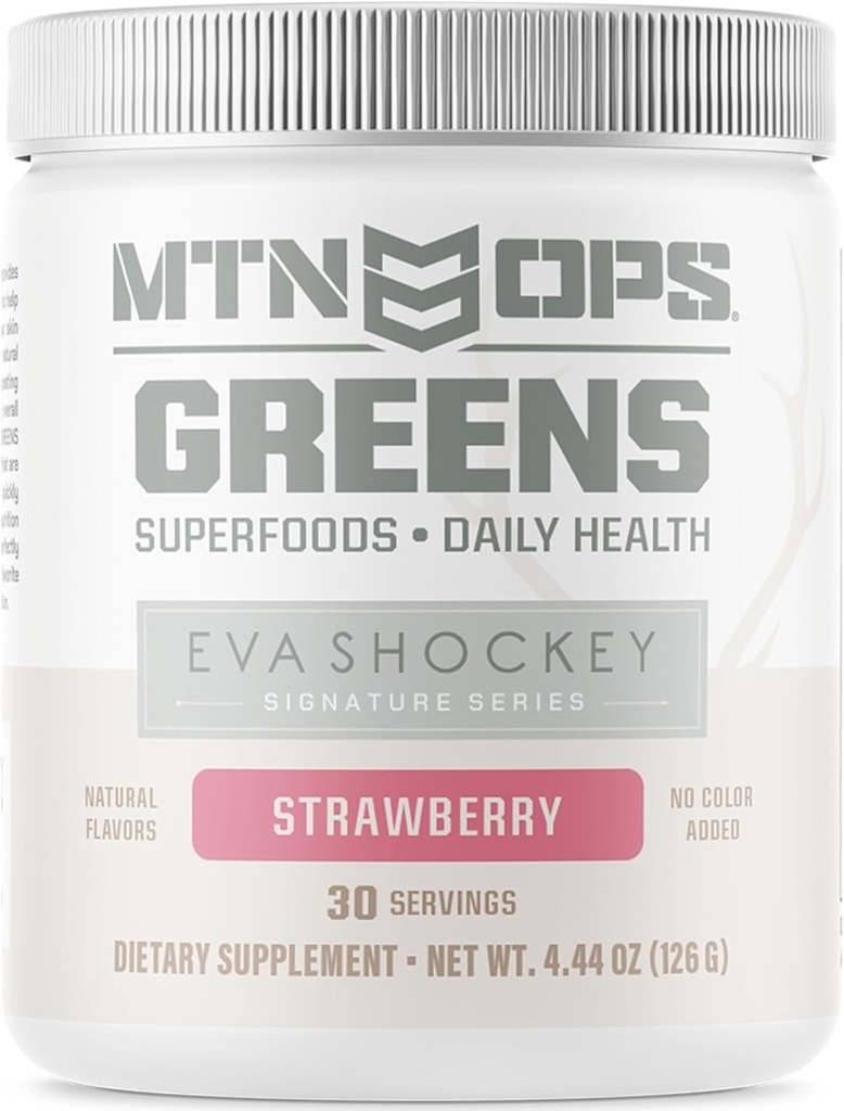 MTN OPS Eva Shockey Signature Series Super Greens Bio Super Foods Poudre, Fraise, 30 portions, Fraise, 4.4 Once
