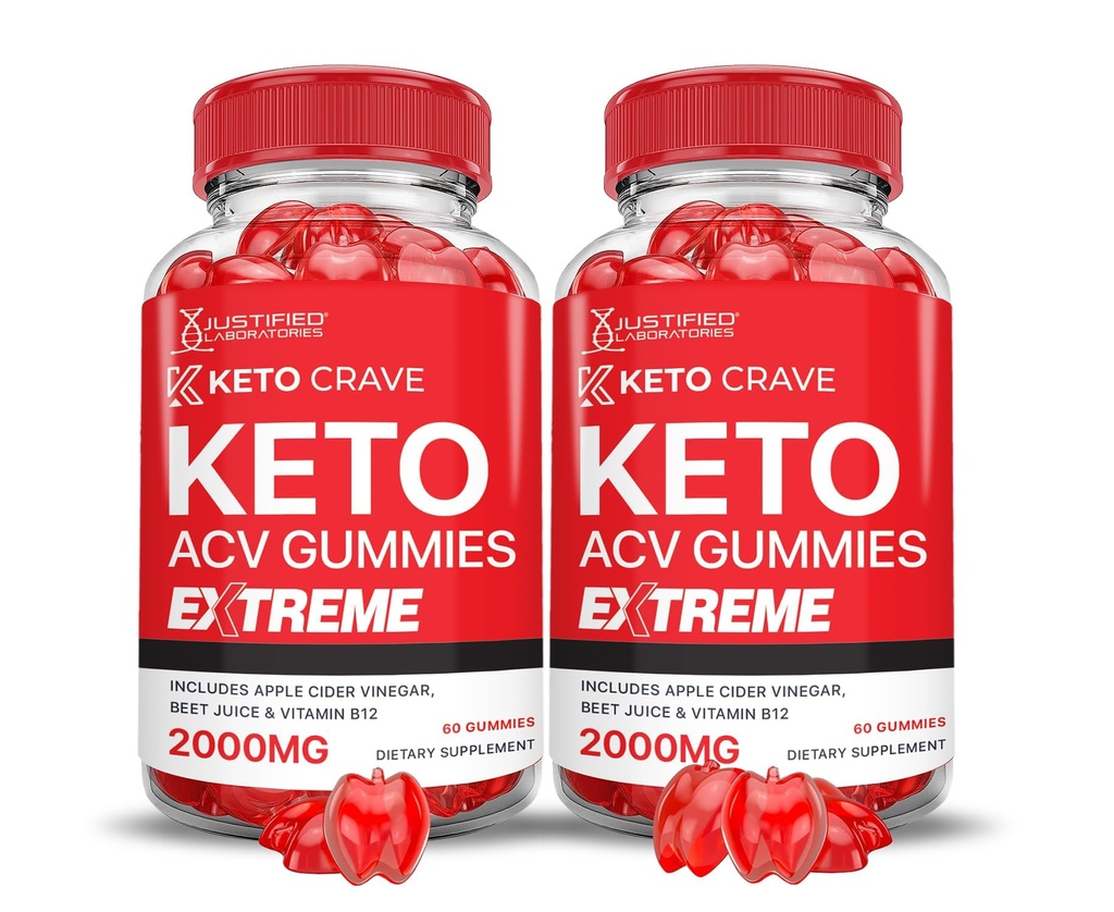 (2 Pack) Keto Crave Keto ACV Gummies Extreme 2000MG Keto Crave Keto Gummies Advanced Formula Apple Cider Vinegar with Pomegranate Beet Juice Powder B12 Vegan Non GMO 120 Gummys
