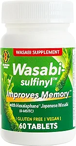 Wasabi Sulfinyl Supplement with Hexalaphane Japanese Wasabi (6-MSITC) 60 comprimés pour 2 mois d'approvisionnement - améliore la mémoire, la pilule mémoire, le brouillard cérébral, la santé cérébrale, le supplément cognitif