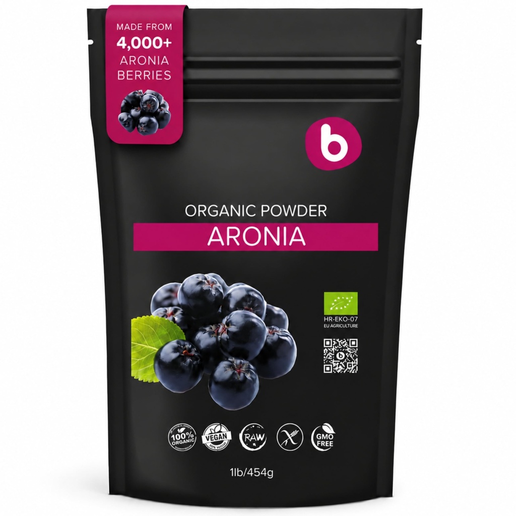 b Poudre de baies d'aronia biologique - Superfood noir Chokeberry High en anthocyanes et polyphénols - Supports Système immunitaire - Superfood biologique Chokeberry - Berries d'aronia - Vegan, sans gluten - 1lb