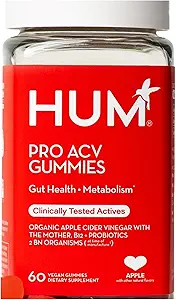 Gommies de vinaigre de cidre de pomme HUM Pro avec des probiotiques pour la santé digestive et la santé gustative, vinaigre de cidre de pomme 100 % biologique avec vitamine mère gommy, vitamine B12 pour le soutien énergétique, 60 Gommies de vinaigre de cidre de pomme