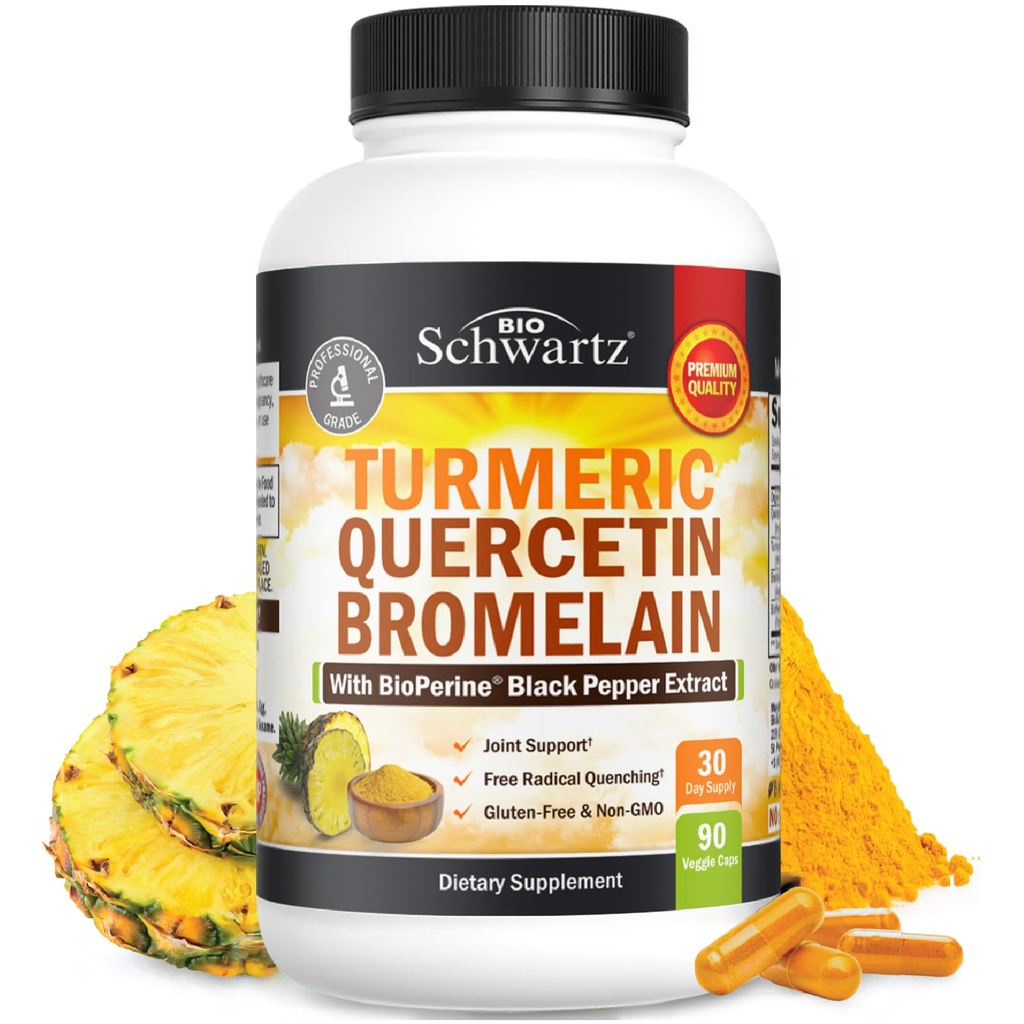 Turmeric Quercetin avec supplément Bromelain - Natural Extra Strength Immune and Joint Support with BioPerine Black Pepper for Max Absorption - Supplément Bromelain Tumeric Organique Vegan Safe, Non-OGM