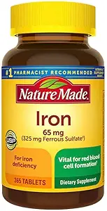 Nature faite de fer 65 mg 365 comprimés (325 mg de sulfate ferreux), supplément alimentaire pour le soutien des globules rouges, 365 comprimés, 365 jours d'approvisionnement - Bundled with nalkotSupliments Guide
