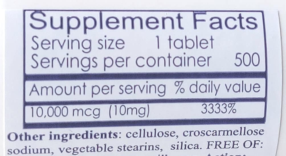 Biotine naturelle 10 000 mcg (500 comprimés) pour la croissance des cheveux, la peau, les ongles forts, la biotine 10mg