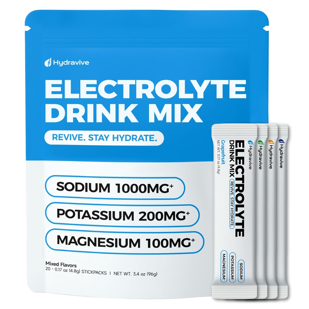 High-Sodium Electrolyte Drink Mix – 1000mg Sodium, 200mg Potassium & 100mg Magnesium| Rapid Rehydration | Non-GMO | Electrolyte Drink Mix - 20 Sticks