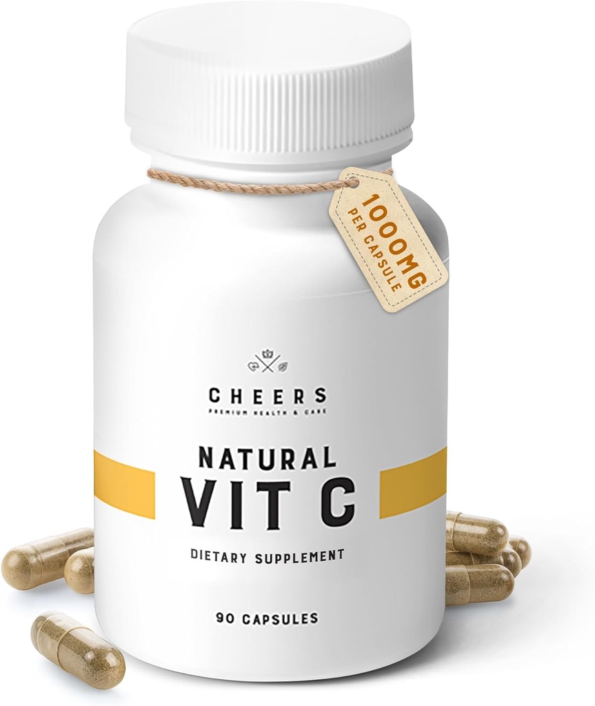 CHEERS - Vitamine C, système immunitaire naturel Booster fait à partir de HIPS Rose, extraits de pamplemousse et d'acérola, végétalien et sans gluten alternative aux comprimés de vitamine C, 1000 mg par capsule, 90 capsules