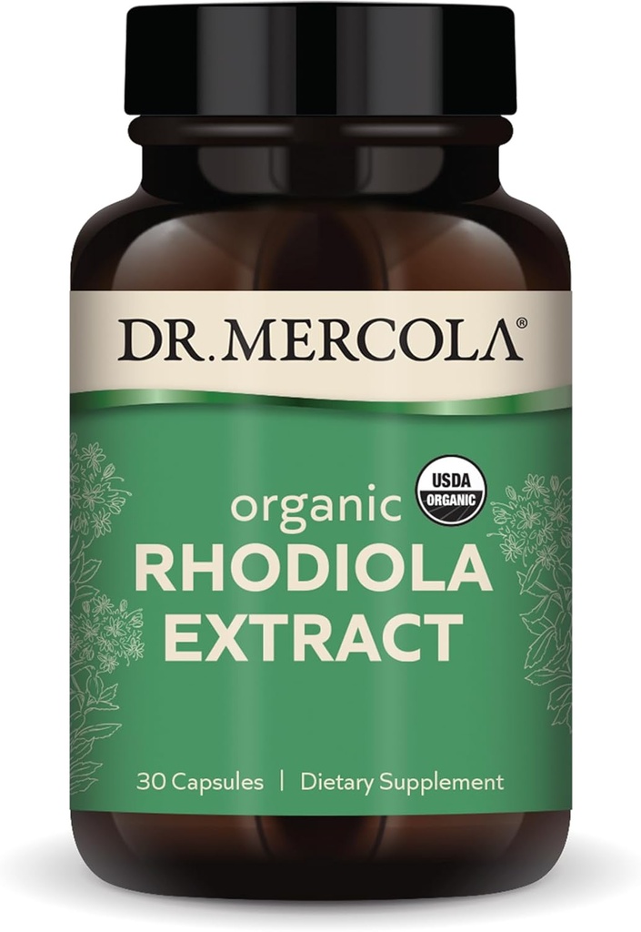 Dr. Mercola Rhodiola Extract, 30 portions (30 capsules), supplément alimentaire, soutien de l'humeur et de la gestion du stress, non-OGM, certifié USDA biologique