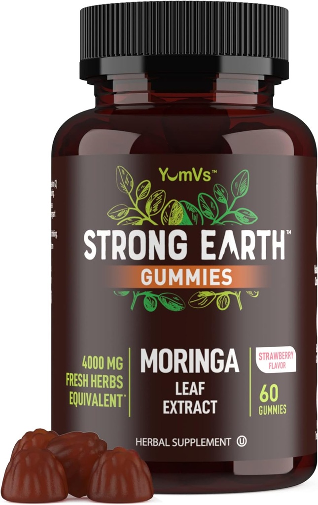 Terre forte - Moringa Gummies 400mg - Supplément Super Food Greens pour stimuler l'énergie - Naturel Multi Vitamine Moringa Oleifera Extrait de feuille Gummy, 60 Ct - Plus savoureux que les pilules ou capsules