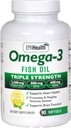 EffiHealth Omega-3 Huile de poisson - Triple Strength 2500mg Huile de poisson, 1200mg EPA, 600mg DHA - Soutien à la santé cardiaque, à la santé cérébrale et immunitaire – Saveur de citron, huile de poisson sans Burp