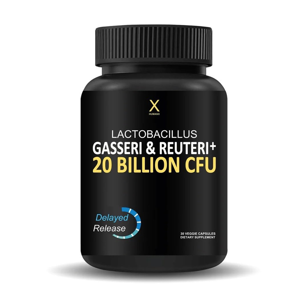 HUMANX Lactobacillus Gasseri & Reuteri+ 20 milliards CFU Plus Prébiotiques organiques et punicaligans - Suppléments probiotiques - États-Unis Fabriqués - Non-OGM - Capsule de libération retardée