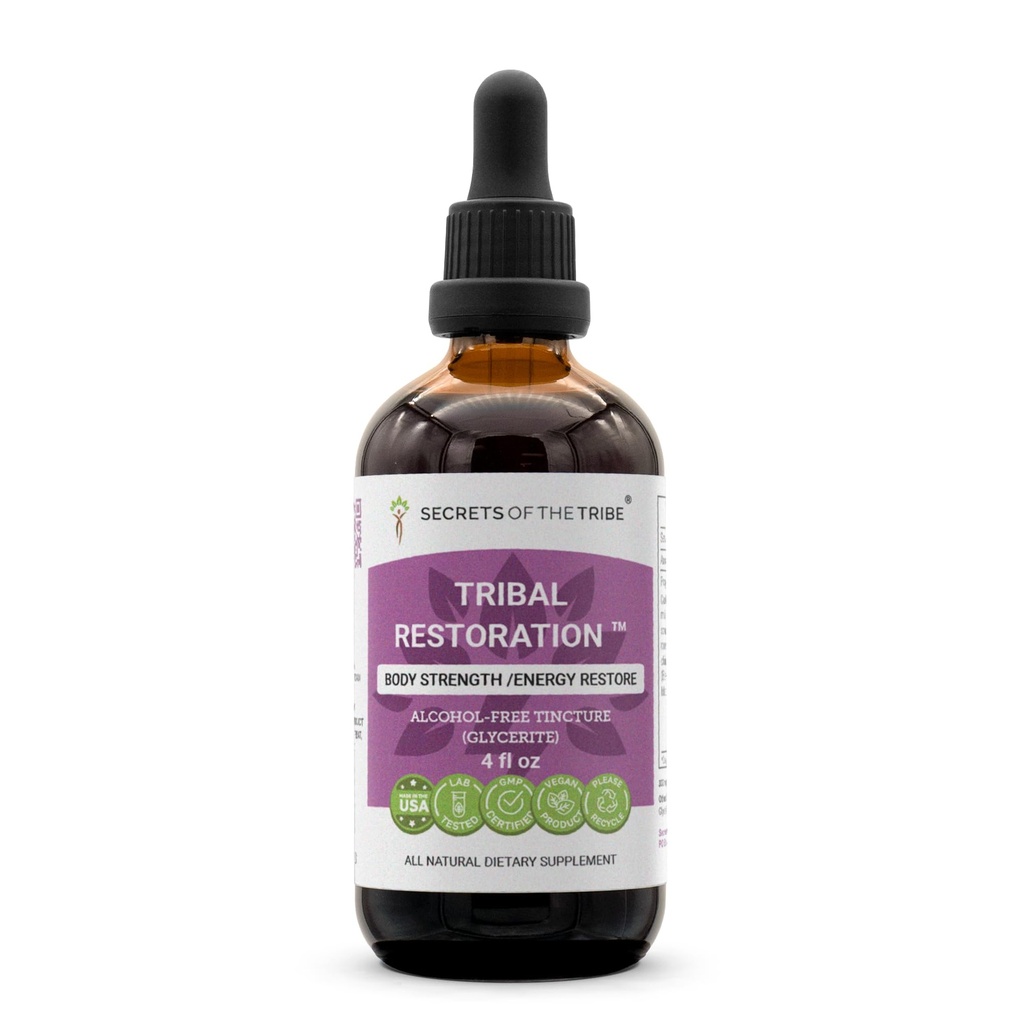 Secrets of the Tribe - Tribal Restoration, Body Strength/Energy Restore, Herbal Supplement Blend Drops Alcohol-Free Liquid Extract (4 fl oz)