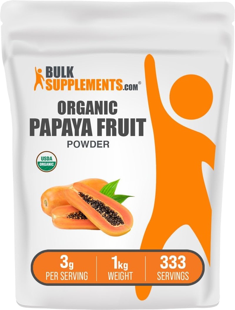 BulkSupplements.com Poudre de fruits de papaye biologique - Poudre aromatisante, provenant de la carica Papaya Fruit - Sans gluten, 3g par portion, 1kg (2,2 lbs) (paquet de 1)
