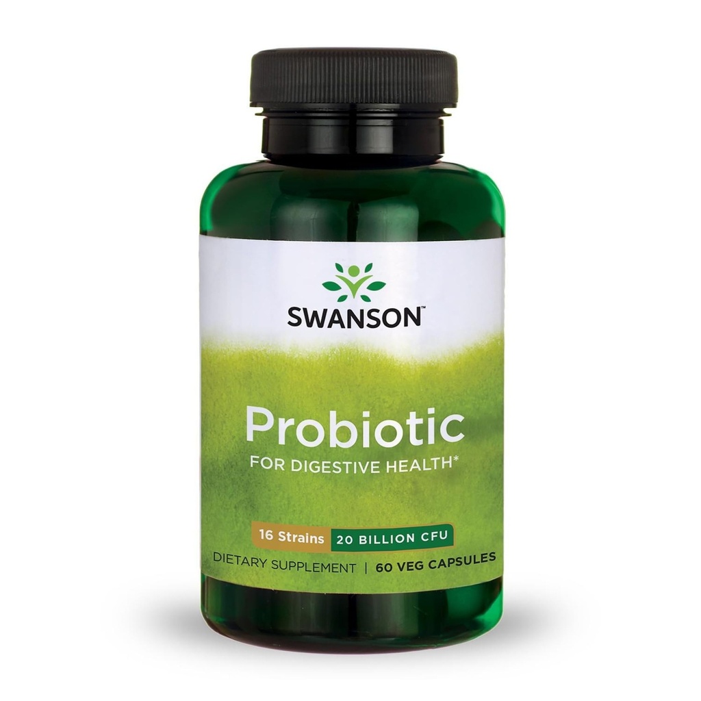 Swanson Probiotic for Digestive Health GI Tract Immune Support Travelers Support 20 Billion CFU with Prebiotic FOS 60 Veggie Capsules (Caps)