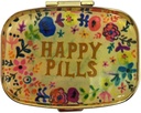 Happy Pills Pill Organizer Cute Metal Pill Case Travel Friendly Portable Compact Pill Box Pill Container to Hold Tylenol/Vitamines/Pish Oil/Supplements/Meds/Tablet for Purse/Pocket
