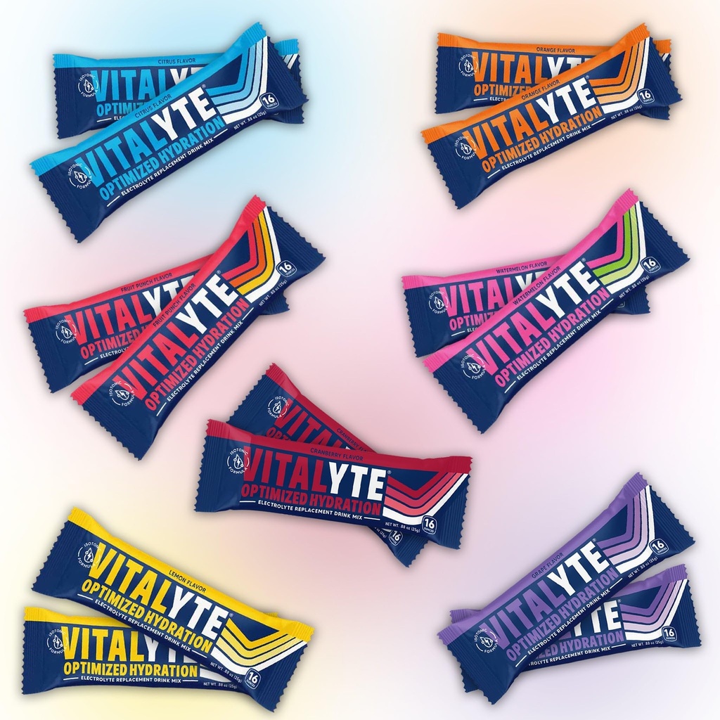 Vitalyte Electrolyte Powder Packets - Isotonic Clean Electrolyte Hydration Drink Mix - Single Serve Rehydration Packets with No Artificial Colors, Flavors or Sweeteners (Variety, Pack of 14)