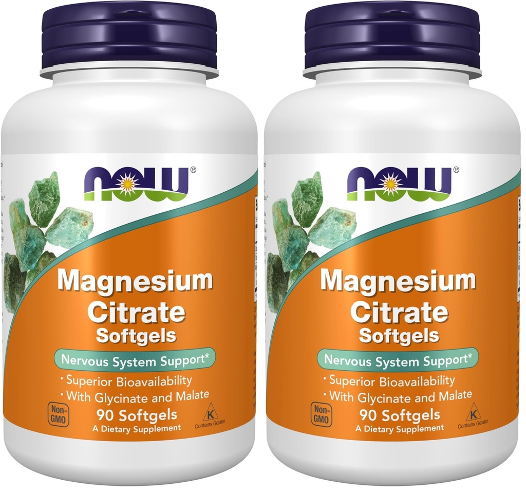 NOW Foods Supplements, Magnesium Citrate, with Glycinate & Malate, Nervous System Support*, 90 Softgels, (Pack of 2)