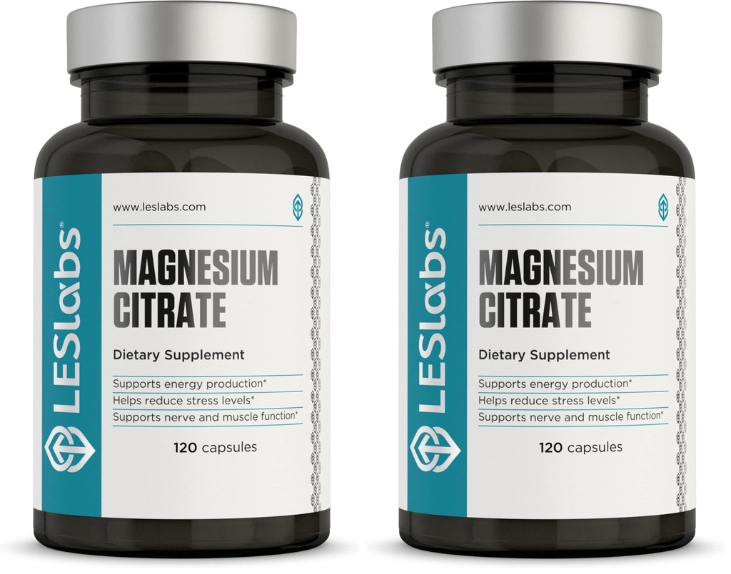 LES Labs Magnesium Citrate – Stress Relief, Restful Sleep, Heart Health, Metabolism, Nerve & Muscle Function – Non-GMO Supplement – 120 Capsules (Pack of 2)