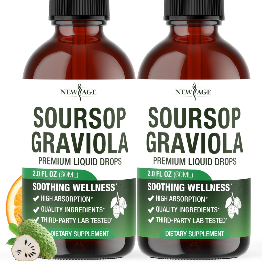 NEW AGE Soursop Drops - Soursop Bitters Liquid with Soursop Fruit and Leaves, Elderberry, Vitamin C and Olive Leaf - Multimineral & Vitamins Superfood - 4 oz